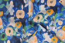 Blossom and Brushstroke - Blue - Cotton Pure Lawn
