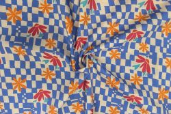 Retro Trippy Check - Blue - Cotton Pure Lawn