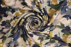 Monet's Midnight - Marbled Sandwashed Linen-Mix Crepe