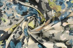 Azure Bloom-Scape - Sandwashed Silk-Mix Soft Satin Twill