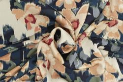 Painted Meadow - Navy - Sandwashed Silk-Mix Soft Satin Twill