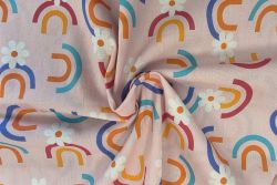 Retro Rainbow Daisy - Candy Pink - Cotton Pure Lawn