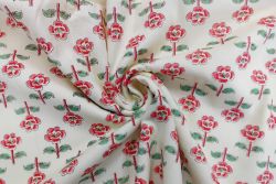 Floral Buti - Raspberry - Cotton Lawn Hand-Dyed Block Print