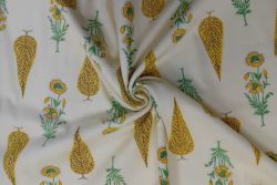 Flora Drop - Mustard & Mint - Cotton Lawn Hand-Dyed Block Print