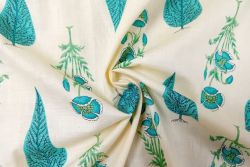 Flora Drop - Aqua - Cotton Lawn Hand-Dyed Block Print