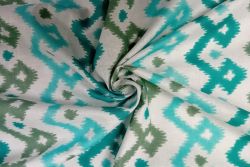 Zigzag Ikat - Aqua & Sage - Cotton Lawn Hand-Dyed Block Print