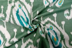 Peacock Eye Ikat- Aqua & Sage - Cotton Lawn Hand-Dyed Block Print
