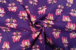 Mini Lotus - Violet - Cotton Lawn Hand-Dyed Block Print
