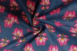 Mini Lotus - Peacock Blue - Cotton Lawn Hand-Dyed Block Print