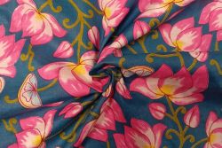 Mughal Lotus - Peacock Blue - Cotton Lawn Hand-Dyed Block Print