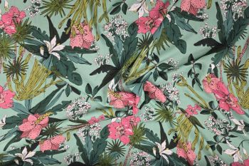 Floridian Narciso - Aqua - Viscose Challis Lawn