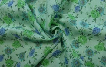 Aqua Floret - 100% Wool Crepe