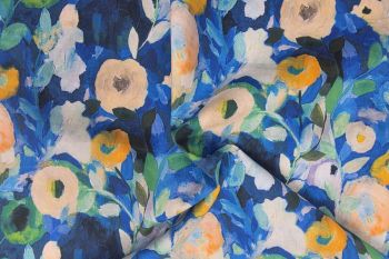 Blossom and Brushstroke - Blue - Cotton Pure Lawn