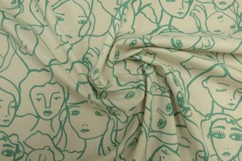 Crowded Faces - Eau De Nil Cotton Marlie-Care Lawn