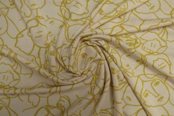 Crowded Faces - Ochre Crepe Jersey