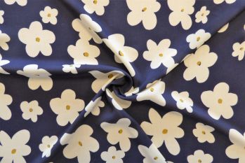 Dancing Daisies - Navy - Viscose Challis Lawn