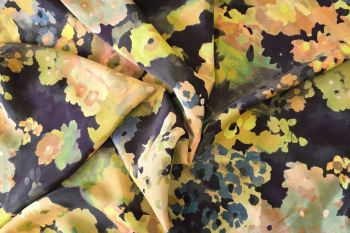 Enchanted Haze Floral - Navy - Sandwashed Silk-Mix Soft Satin Twill 