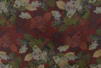 Hydrangea In Bloom Panel - Bordeaux Viscose Challis Lawn