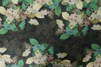 Hydrangea In Bloom Panel - Midnight Viscose Challis Lawn