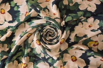 Painted Meadow - Green - Sandwashed Silk-Mix Soft Satin Twill