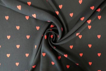 Lovehearts - Black - Viscose Challis Lawn