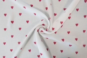 Lovehearts - White - Viscose Challis Lawn