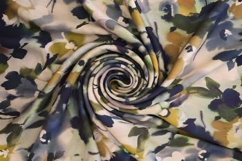 Monet's Midnight - Marbled Sandwashed Linen-Mix Crepe