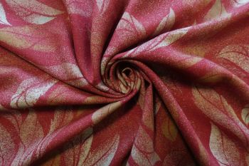 Mystical Leaves - Rouge - 100% Wool Crepe