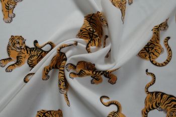Tigeriffic - White - Viscose Challis Lawn