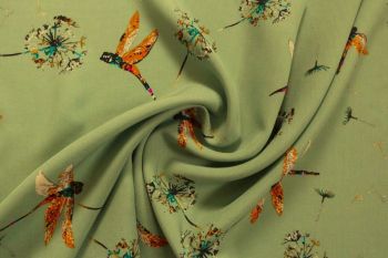 PREORDER The Dragonfly In The Dandelions - Mint - Viscose Challis Lawn