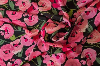 Painterly Peony Noir - Sandwashed Silk-Mix Soft Satin Twill