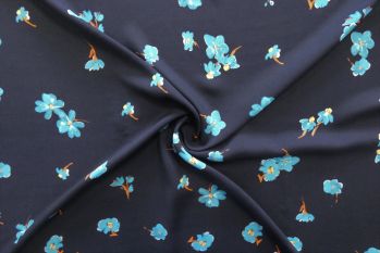 Pansy Pop - Navy/Turquoise Viscose Challis Lawn