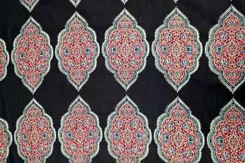 Saffron Tile - Black - Cotton Lawn Hand-Dyed Block Print