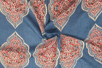 Saffron Tile - Saxon Blue - Cotton Lawn Hand-Dyed Block Print