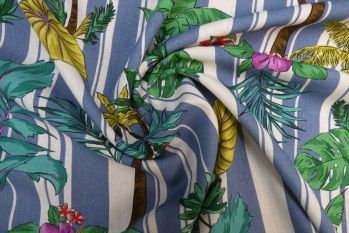 Stripey Palms - Blue - Trudi Chambray