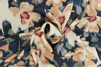 Painted Meadow - Navy - Sandwashed Silk-Mix Soft Satin Twill