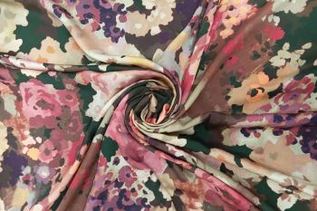 Enchanted Haze Floral - Pink - Sandwashed Silk-Mix Soft Satin Twill
