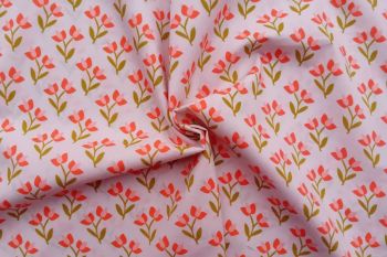 Coral & Olive Scandi Tulip - Cotton Pure Lawn