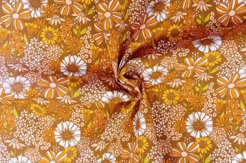 Burnt Orange Honeybee Meadow - Cotton Pure Lawn