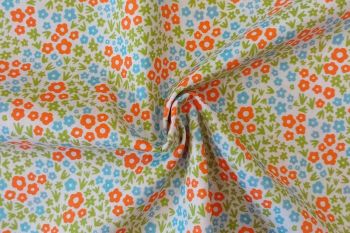 Vintage Daisy Scatter – Orange, Blue & Green Floral - Cotton Pure Lawn