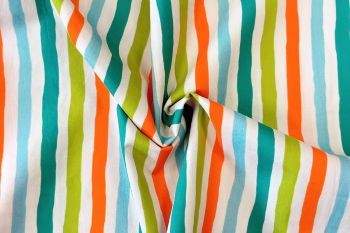 Artisanal Ribbon Stripe - Teal & Tangerine - Cotton Pure Lawn