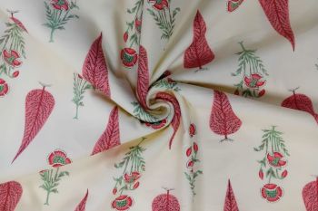 Flora Drop - Rose Pink & Mint - Cotton Lawn Hand-Dyed Block Print
