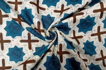 Crackle Star Tile - Cobalt Blue - Cotton Lawn Hand-Dyed Block Print