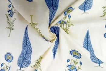 Flora Drop - Cornflower Blue - Cotton Lawn Hand-Dyed Block Print
