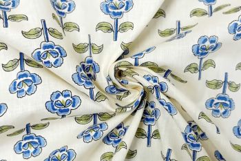 Floral Buti - Cornflower Blue - Cotton Lawn Hand-Dyed Block Print